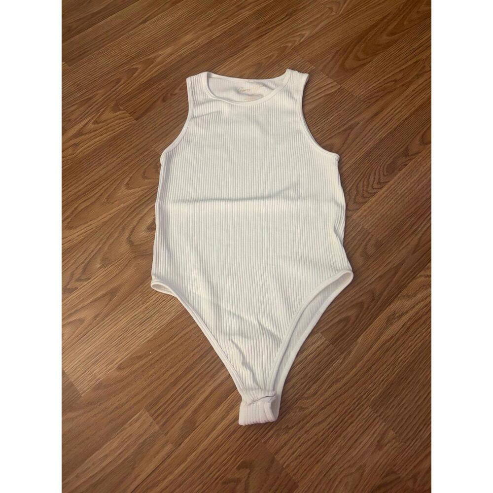 White Ribbed Sleeveless Bodysuit